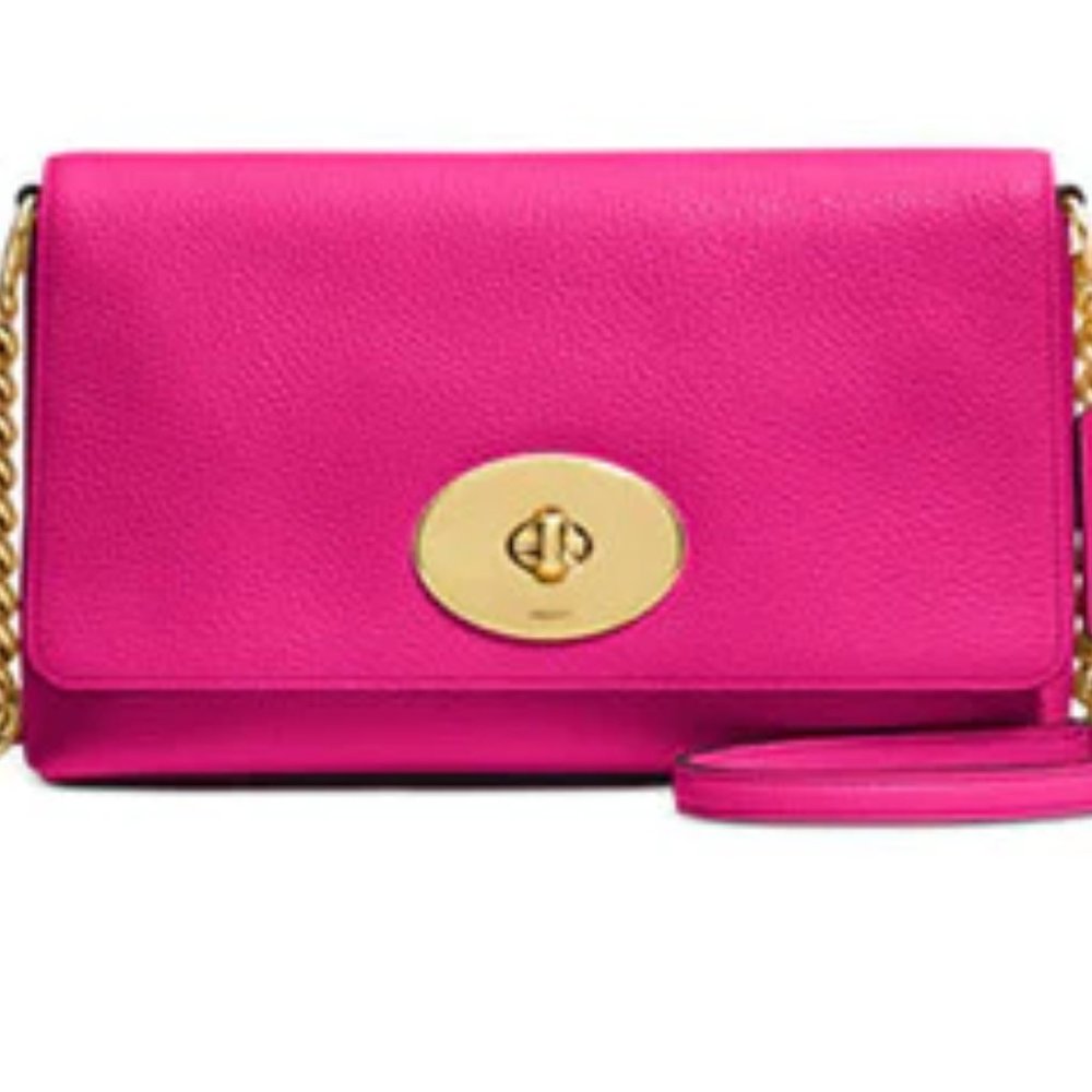 COACH Pebbled Leather Chain Strap CROSSBODY Purse In Hot Pink Ruby 53083